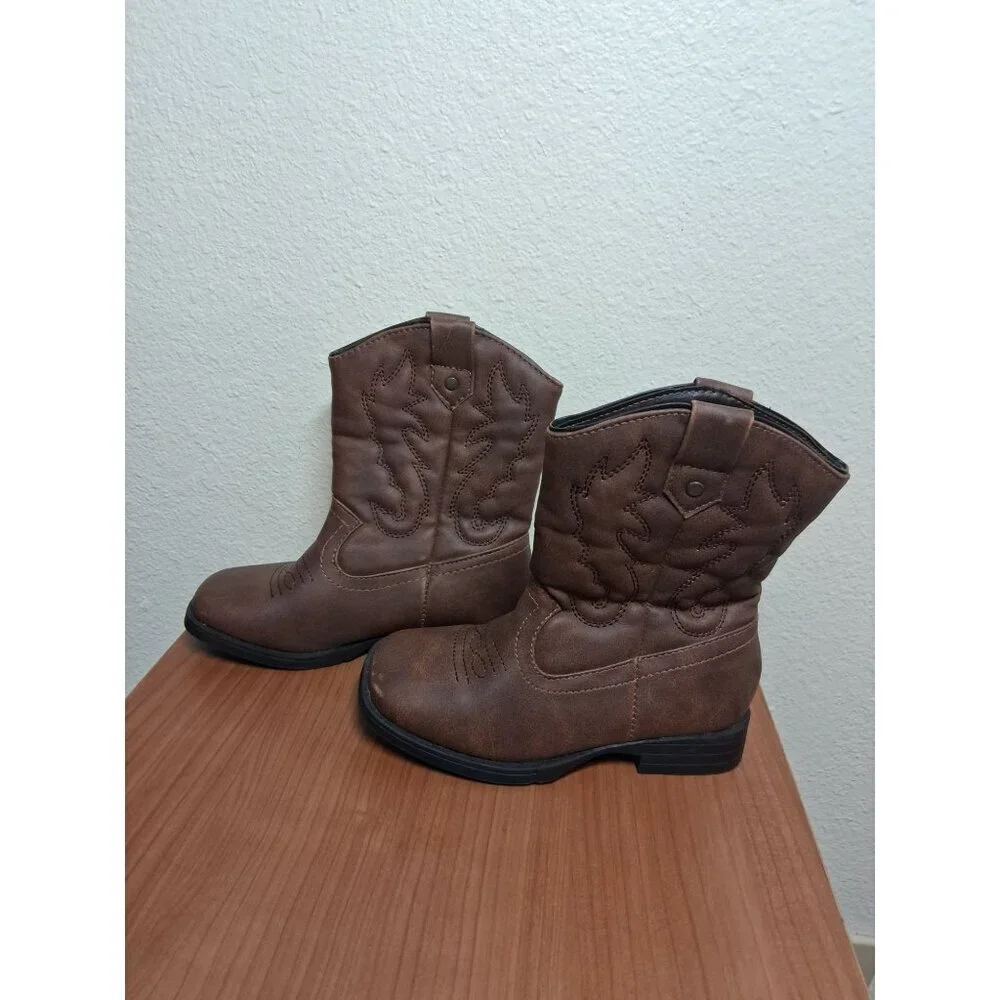 Wonder Nation Toddler Girl Cowboy Boots Western Cowgirl Faux Leather Brown Sz 10
